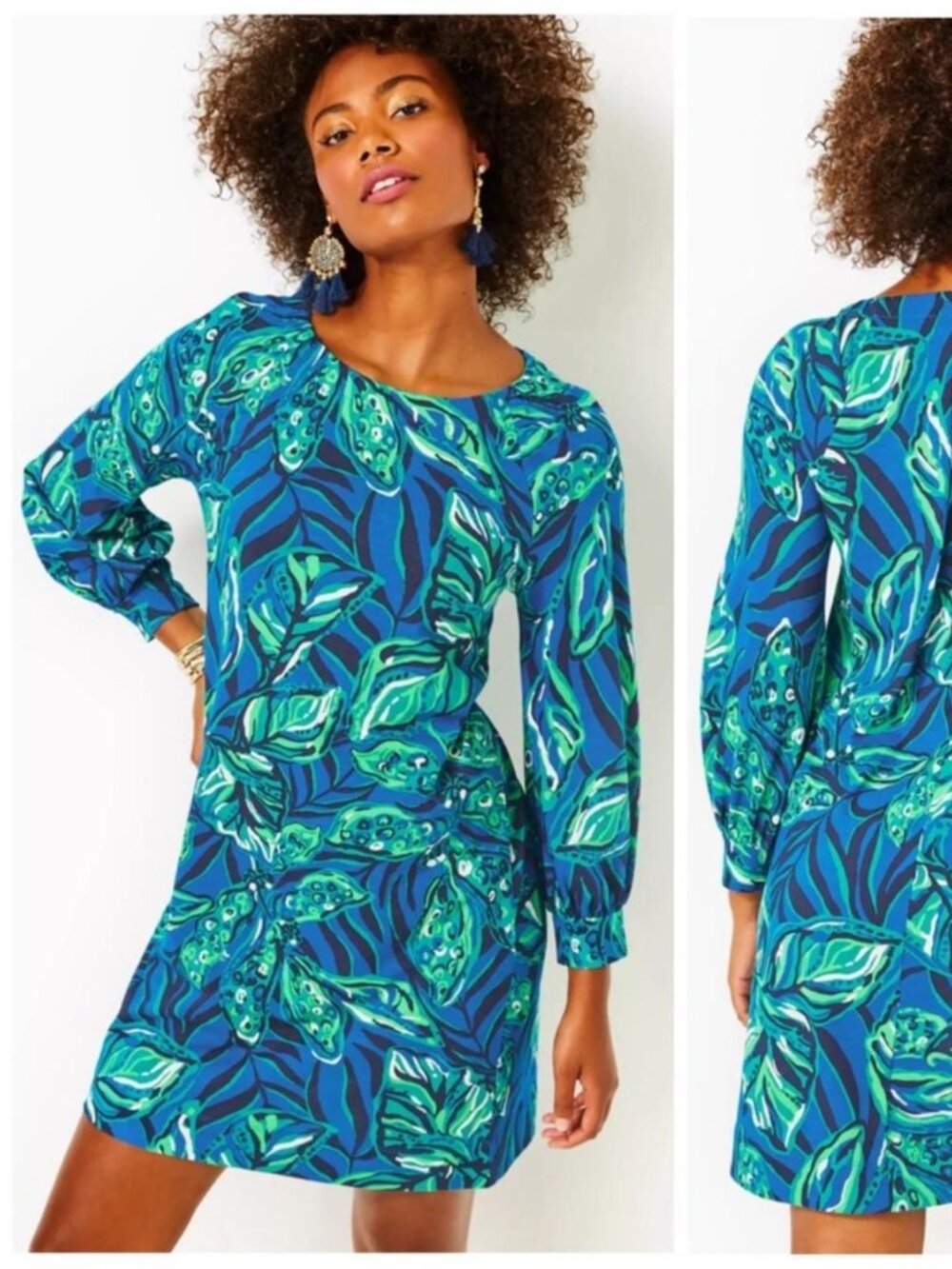 Lilly Pulitzer NWT SZ LARGE Elianna 3/4 Sleeve Dress Indigo Breeze Shady Gators
